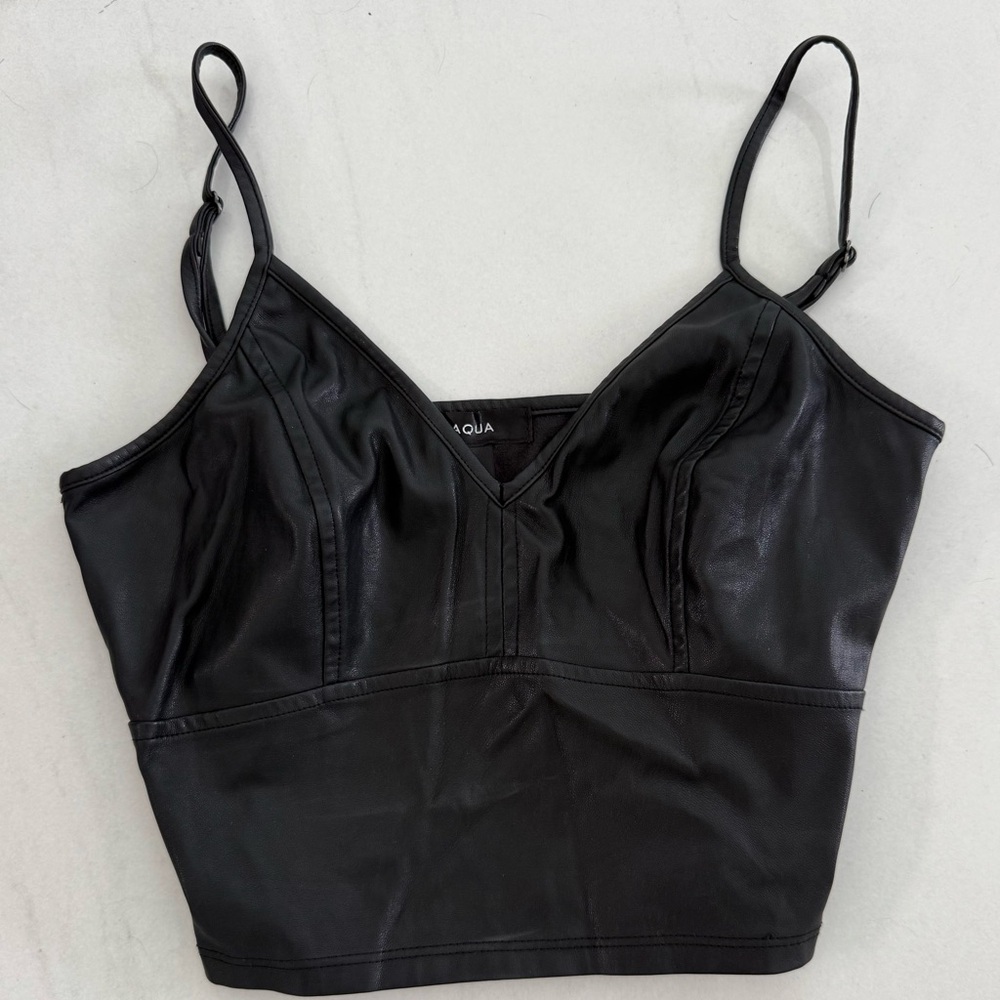 Aqua Black Leather Camisole Top